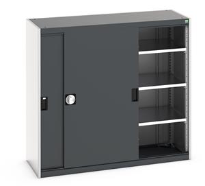 Bott cubio cupboard with lockable sliding doors 1200mm high x 1300mm wide x 525mm deep and supplied with 3 x 160kg capacity shelves.   Ideal for areas with limited space where standard outward opening doors would not be suitable.... Bott Cubio Sliding Door Cupboards restricted space tool cupboard